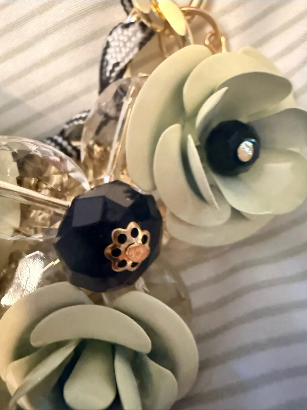 Aratta Pale Green Floral Bib Necklace with Black Centers - Picture 4 of 5